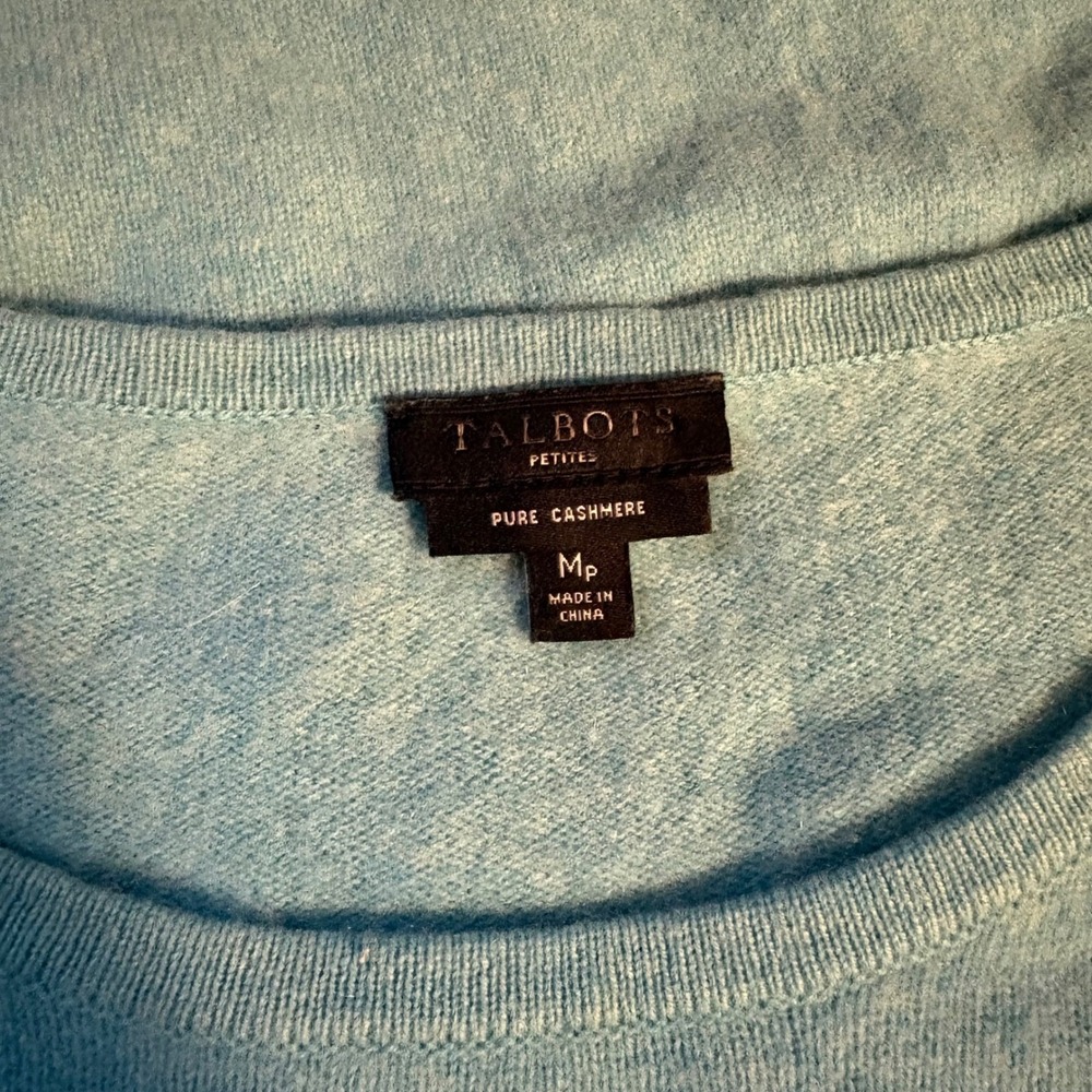 100% Cashmere Talbots Petites Pure Cashmere Crewneck Sweater Aqua Blue Size MP - Picture 4 of 7